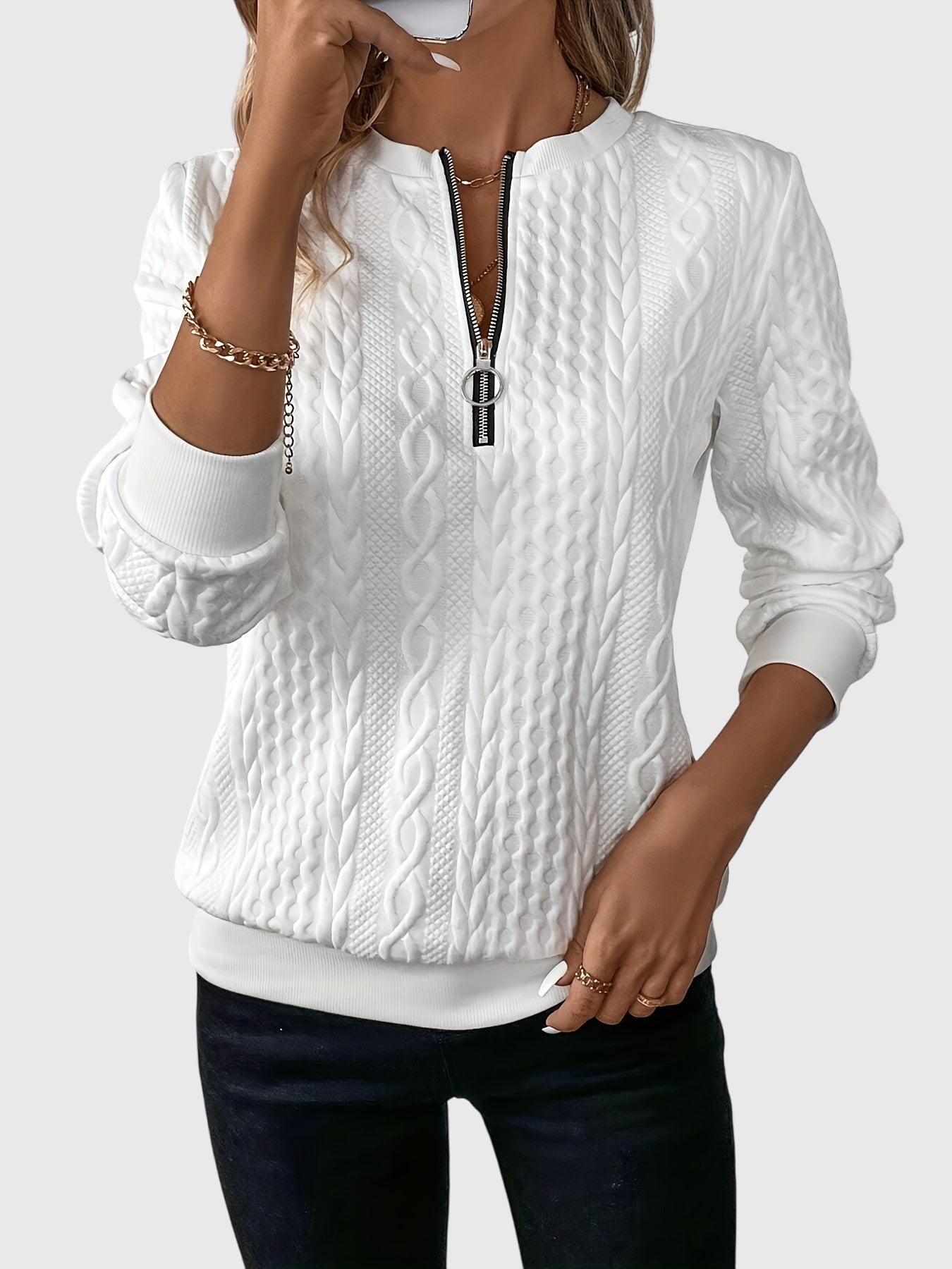 Women's Cable Knit Sweater | Cozy Quarter-Zip Pullover | Flattering Structured Fit 0