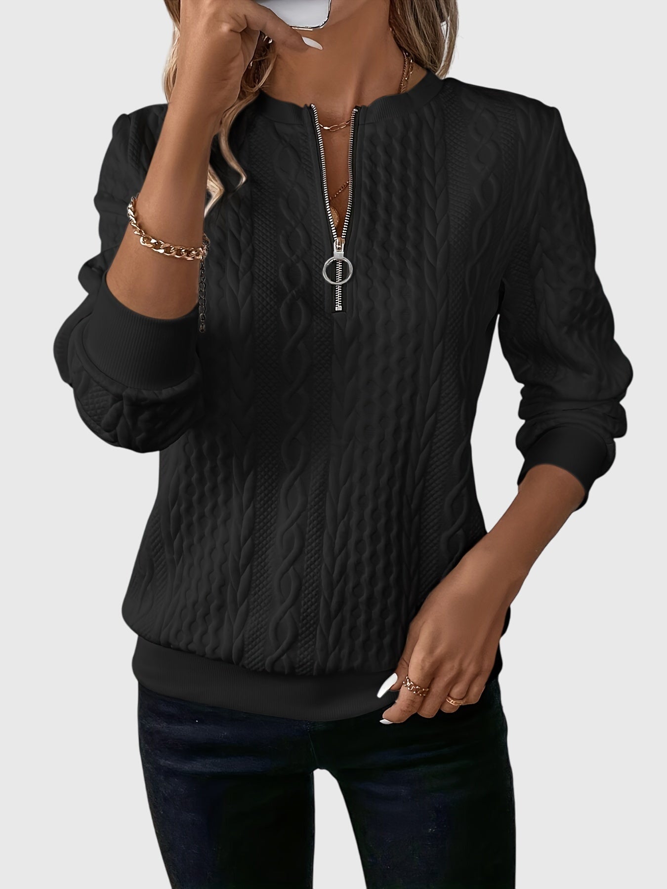 Women's Cable Knit Sweater | Cozy Quarter-Zip Pullover | Flattering Structured Fit 8