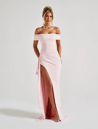 Women's Chic Off-Shoulder Maxi Dress | Elegant Slit Evening Gown 0