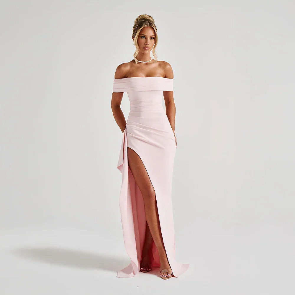 Women's Chic Off-Shoulder Maxi Dress | Elegant Slit Evening Gown 0