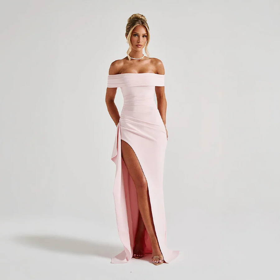 Women's Chic Off-Shoulder Maxi Dress | Elegant Slit Evening Gown 0