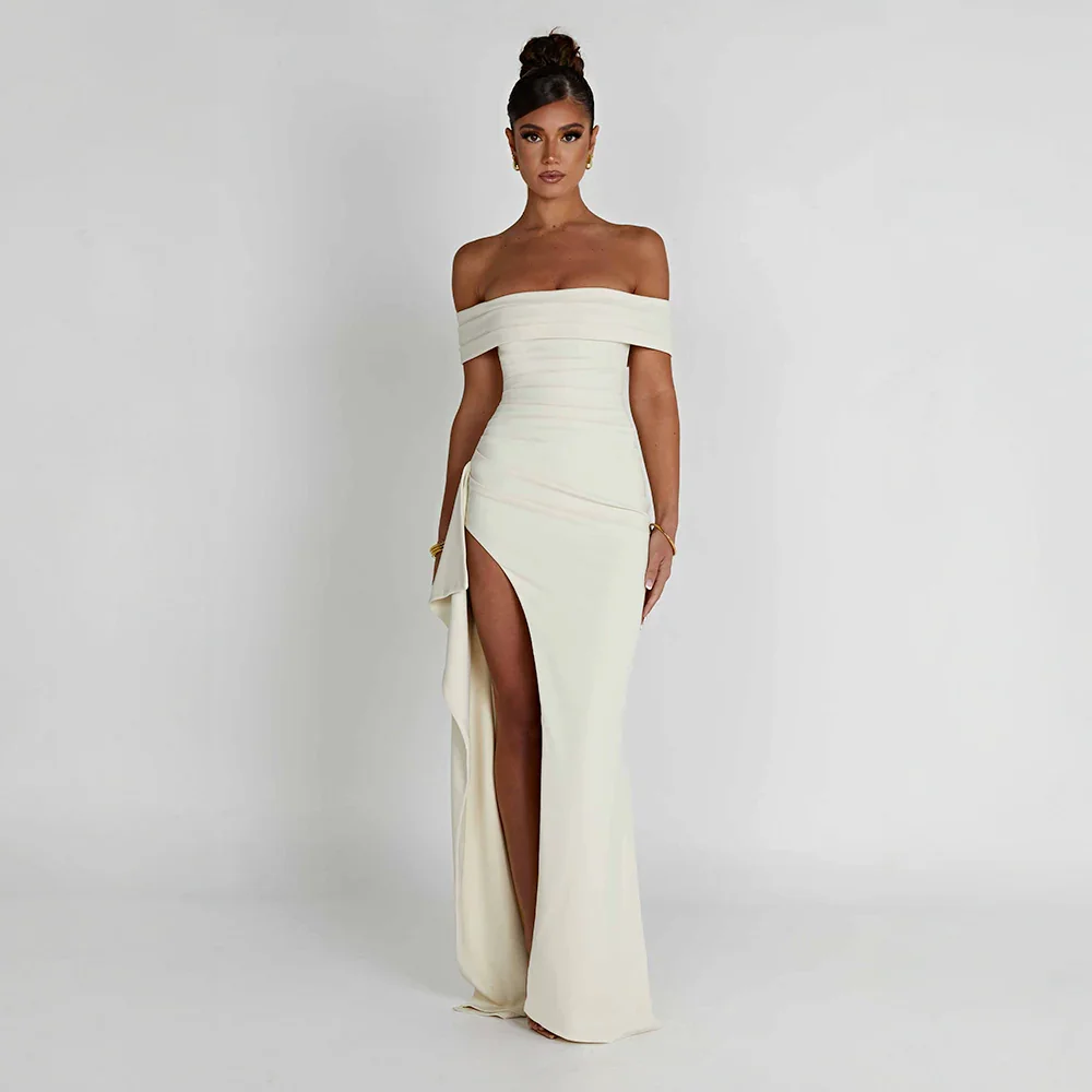 Women's Chic Off-Shoulder Maxi Dress | Elegant Slit Evening Gown 10