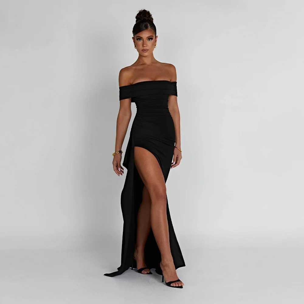 Women's Chic Off-Shoulder Maxi Dress | Elegant Slit Evening Gown 9