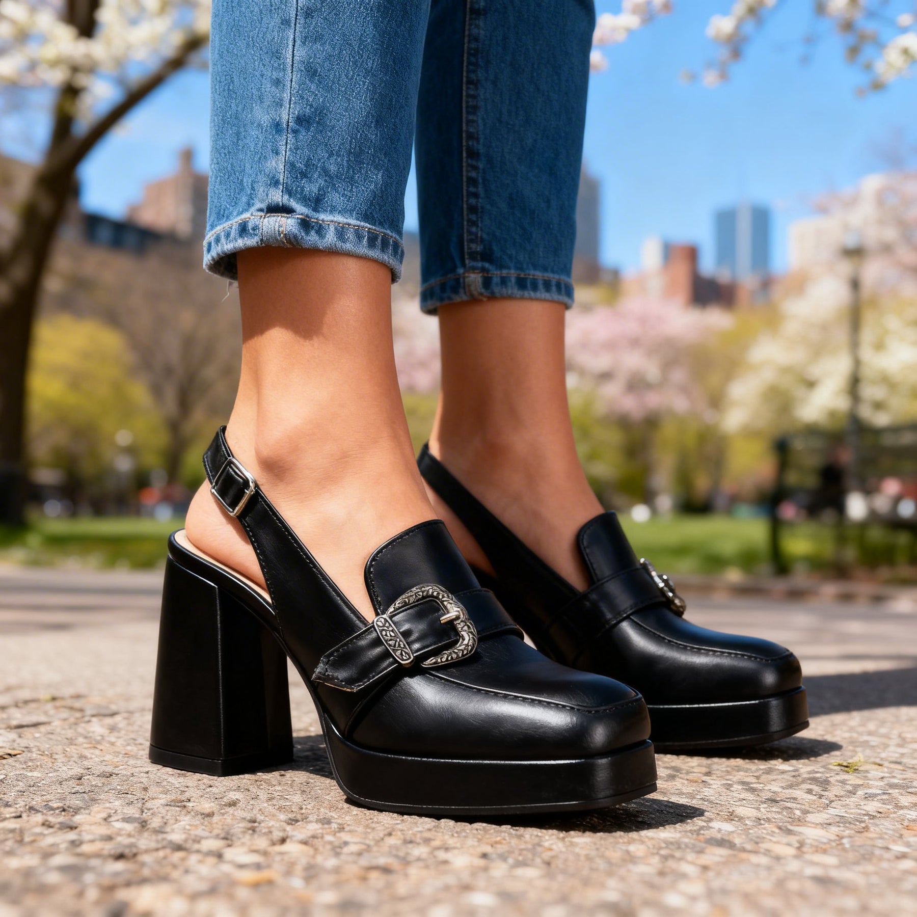 Women's Chunky Platform Loafers | Stylish Slingback Dress Shoes 8