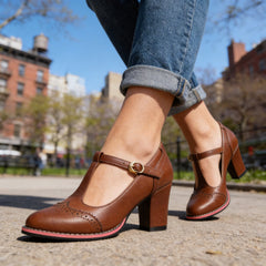 Women's Classic Leather T-Strap Mary Jane Pumps | Elegant Block Heel Shoes 2