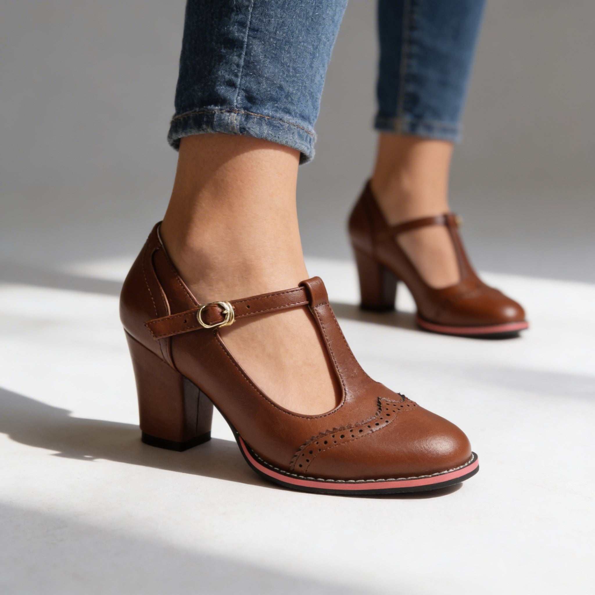 Women's Classic Leather T-Strap Mary Jane Pumps | Elegant Block Heel Shoes 4