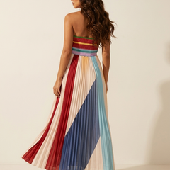 Women's Colorful Pleated Maxi Dress | Elegant Strapless Summer Gown 2