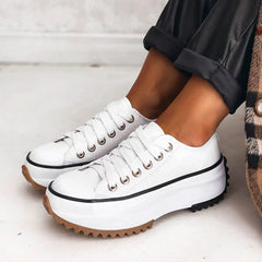 Women's Comfortable Canvas White Sneakers | Stylish Casual Platform Shoes 2
