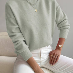 Women's Comfortable Cotton Mock Neck Sweater | Elegant Relaxed Fit Spring Top 0