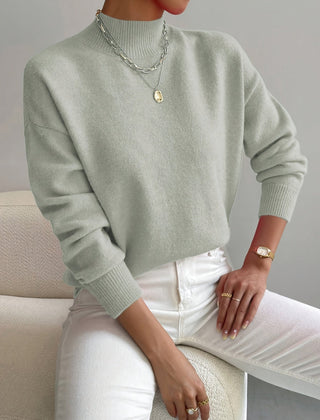 Women's Comfortable Cotton Mock Neck Sweater | Elegant Relaxed Fit Spring Top 0