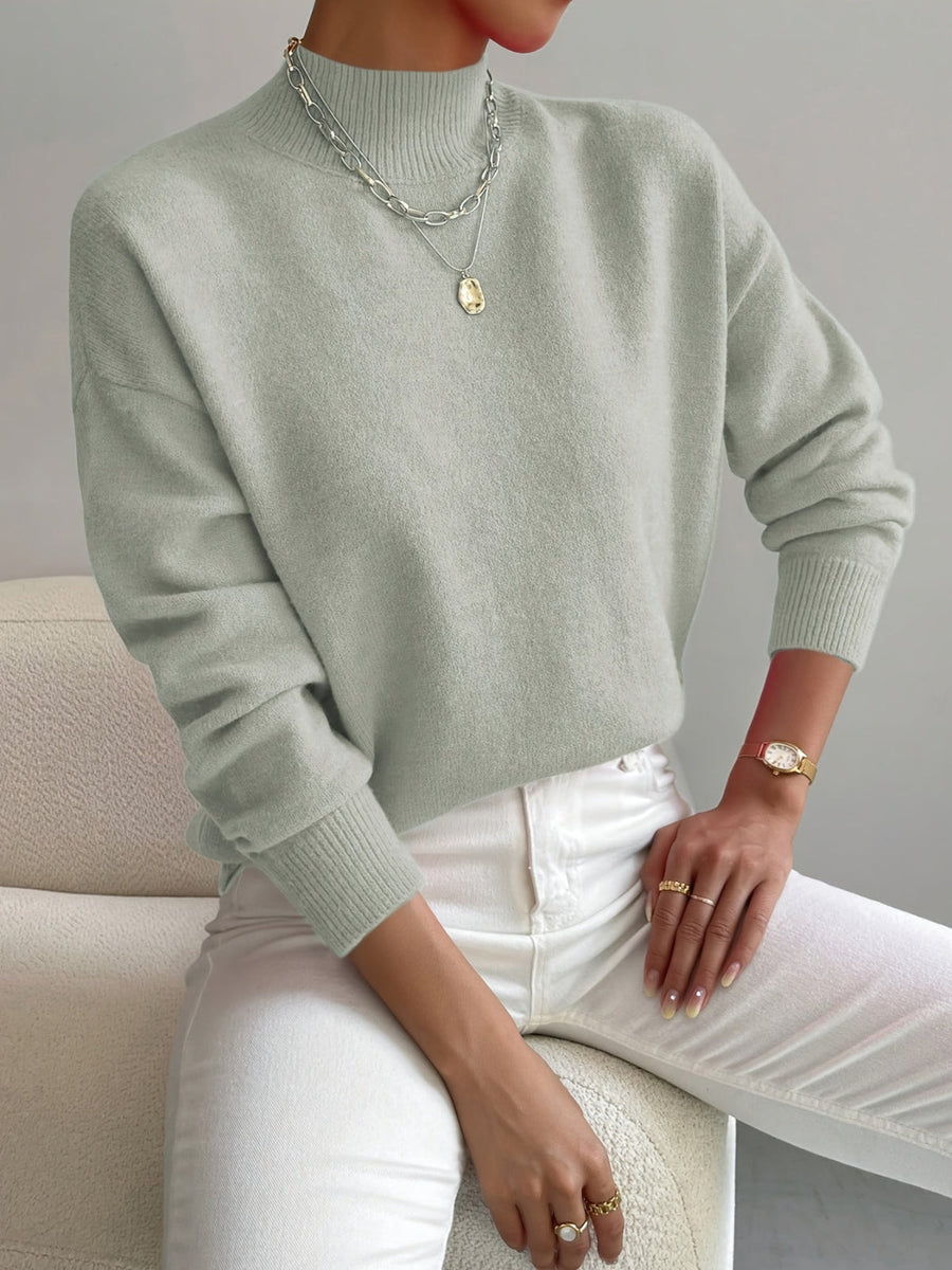 Women's Comfortable Cotton Mock Neck Sweater | Elegant Relaxed Fit Spring Top 0