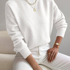 Women's Comfortable Cotton Mock Neck Sweater | Elegant Relaxed Fit Spring Top 1
