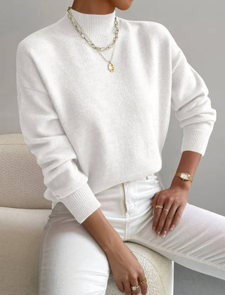 Women's Comfortable Cotton Mock Neck Sweater | Elegant Relaxed Fit Spring Top 1