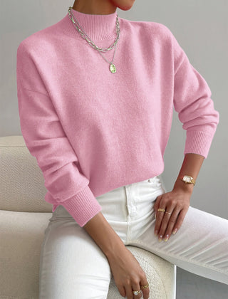 Women's Comfortable Cotton Mock Neck Sweater | Elegant Relaxed Fit Spring Top 2