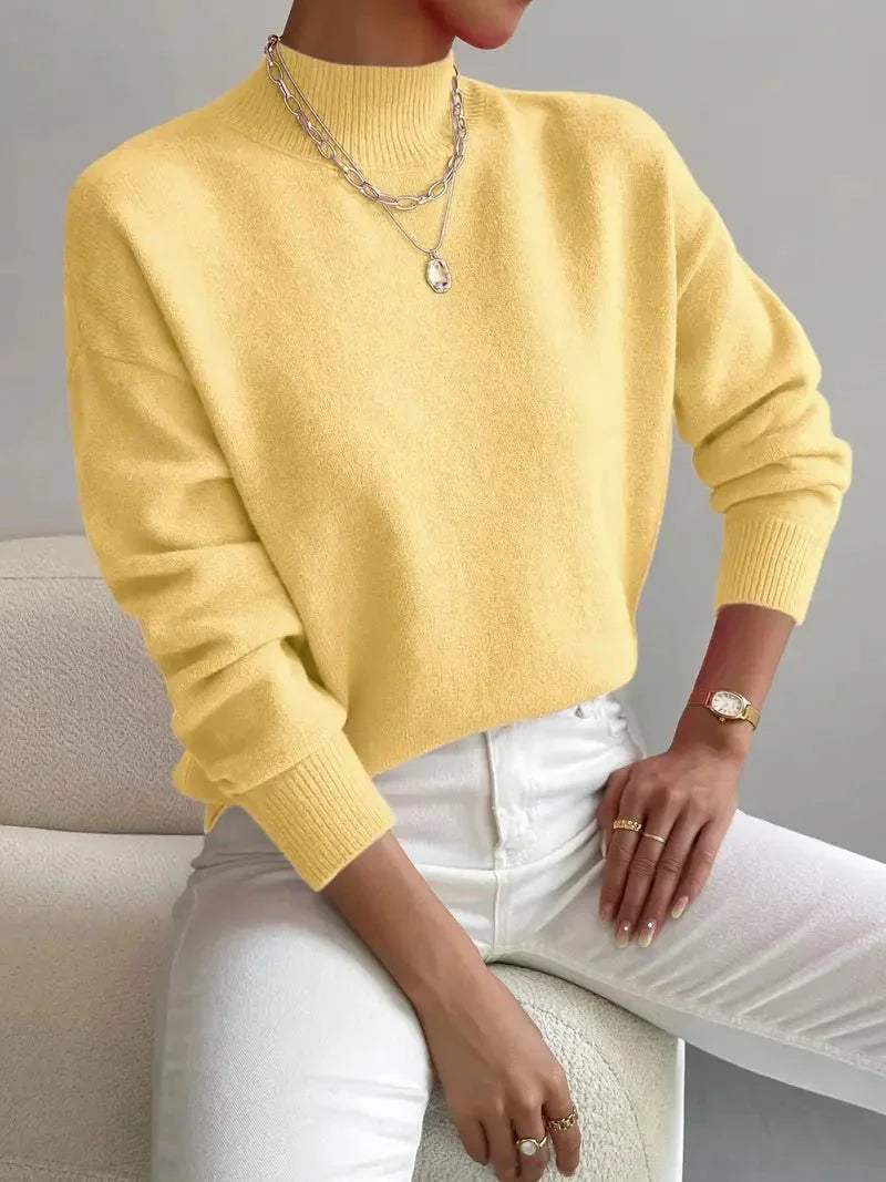 Women's Comfortable Cotton Mock Neck Sweater | Elegant Relaxed Fit Spring Top 3