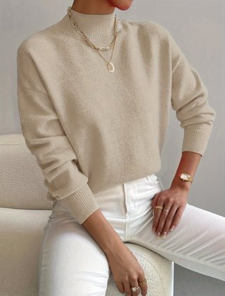 Women's Comfortable Cotton Mock Neck Sweater | Elegant Relaxed Fit Spring Top 4