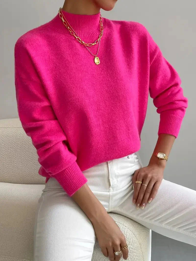 Women's Comfortable Cotton Mock Neck Sweater | Elegant Relaxed Fit Spring Top 6
