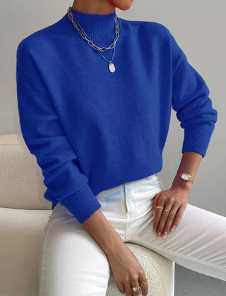 Women's Comfortable Cotton Mock Neck Sweater | Elegant Relaxed Fit Spring Top 8