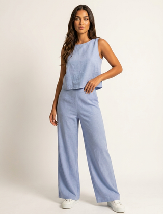 Women's Comfortable Linen Look Two-Piece Set | Elegant Wide Trousers and Sleeveless Top 10