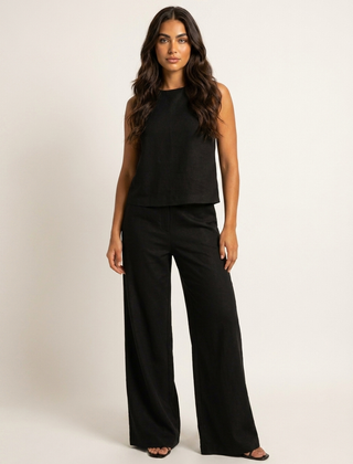 Women's Comfortable Linen Look Two-Piece Set | Elegant Wide Trousers and Sleeveless Top 12