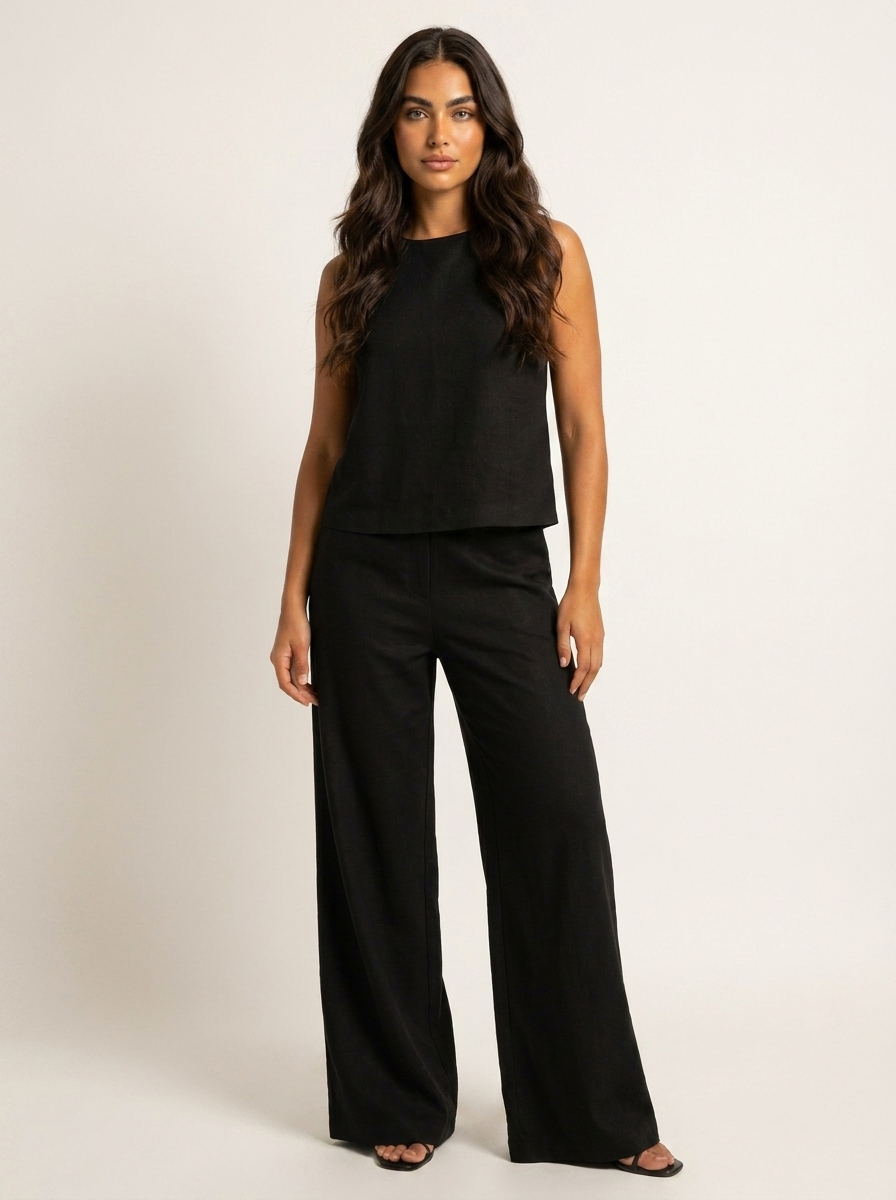 Women's Comfortable Linen Look Two-Piece Set | Elegant Wide Trousers and Sleeveless Top 12
