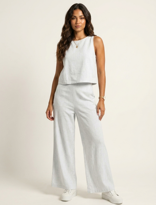 Women's Comfortable Linen Look Two-Piece Set | Elegant Wide Trousers and Sleeveless Top 8