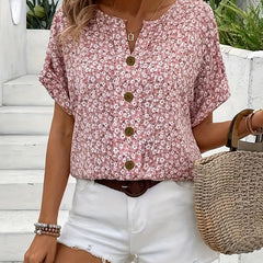 Women's Cotton Ditsy Floral Blouse | Relaxed Puff Sleeve Summer Top 0