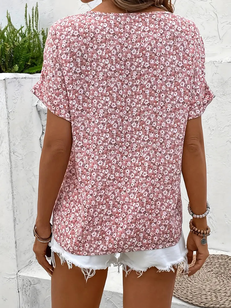 Women's Cotton Ditsy Floral Blouse | Relaxed Puff Sleeve Summer Top 1