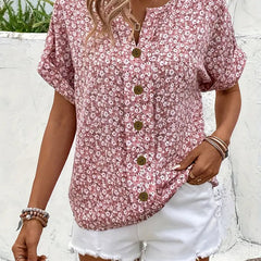 Women's Cotton Ditsy Floral Blouse | Relaxed Puff Sleeve Summer Top 2
