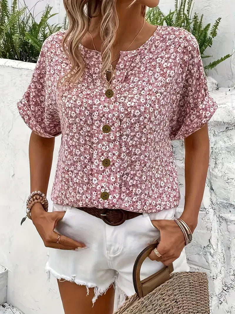 Women's Cotton Ditsy Floral Blouse | Relaxed Puff Sleeve Summer Top 3