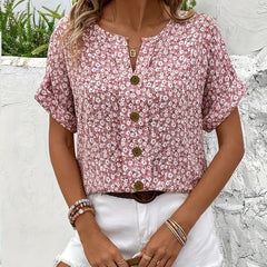 Women's Cotton Ditsy Floral Blouse | Relaxed Puff Sleeve Summer Top 4