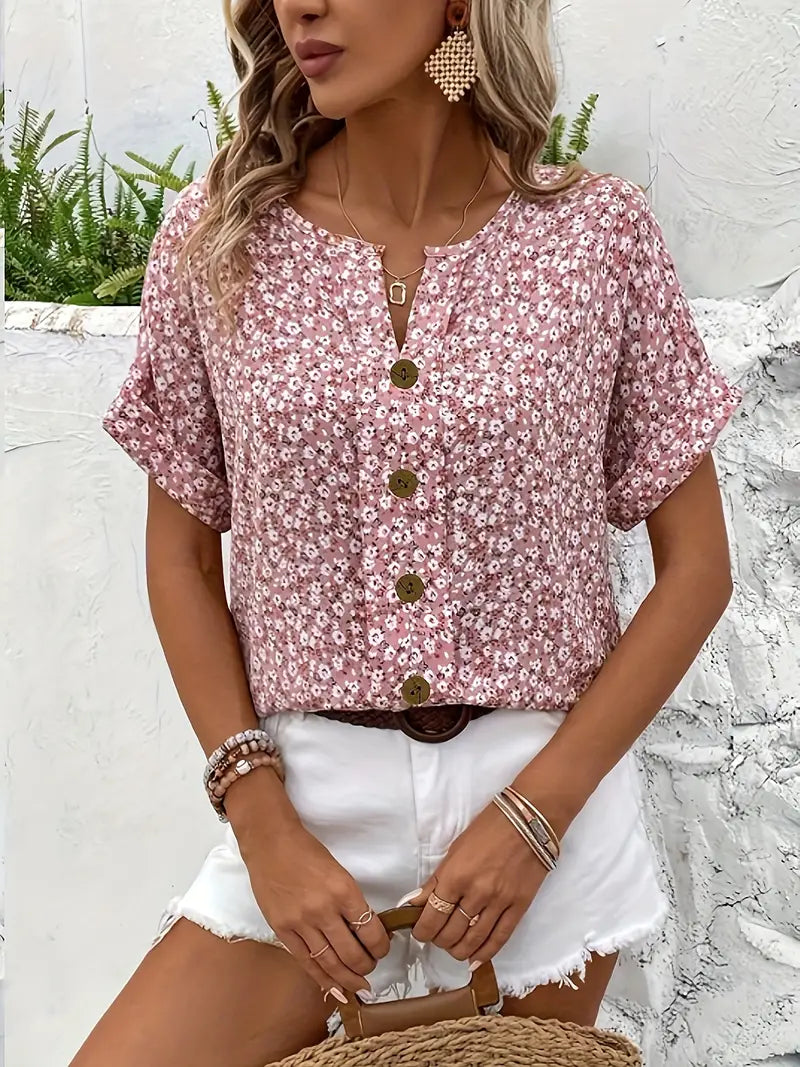 Women's Cotton Ditsy Floral Blouse | Relaxed Puff Sleeve Summer Top 4
