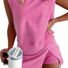 Women's Cotton Mineral Wash Lounge Set | Chic Sleeveless Tank Top & Split Skirt Outfit 2