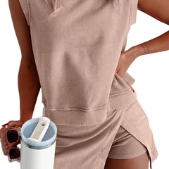 Women's Cotton Mineral Wash Lounge Set | Chic Sleeveless Tank Top & Split Skirt Outfit 3