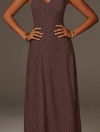 Women's Cotton Polka Dot Maxi Dress | Elegant Halter Neck Summer Dress 0