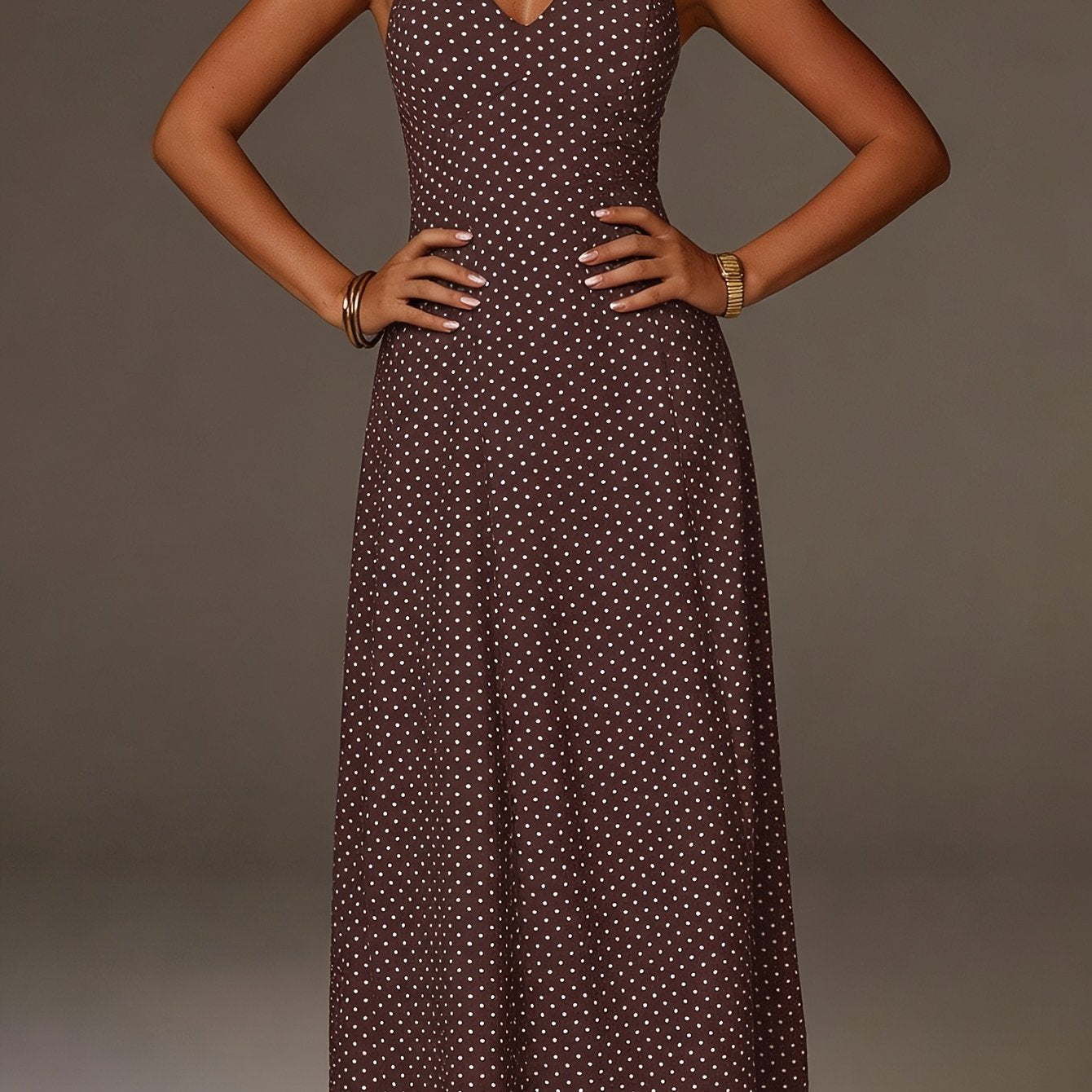 Women's Cotton Polka Dot Maxi Dress | Elegant Halter Neck Summer Dress 0