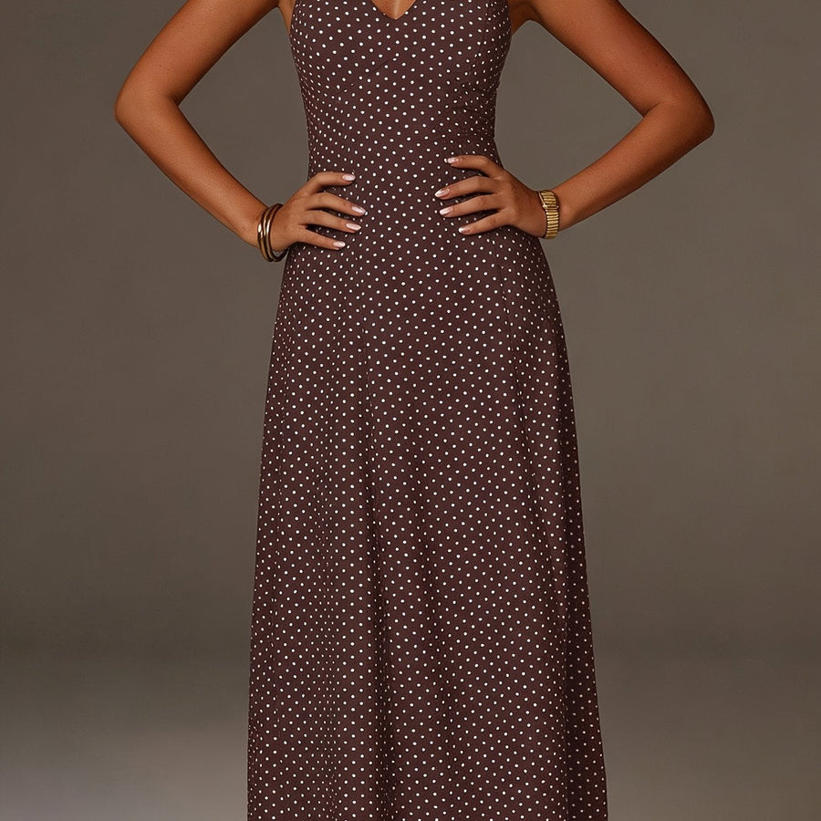 Women's Cotton Polka Dot Maxi Dress | Elegant Halter Neck Summer Dress 0