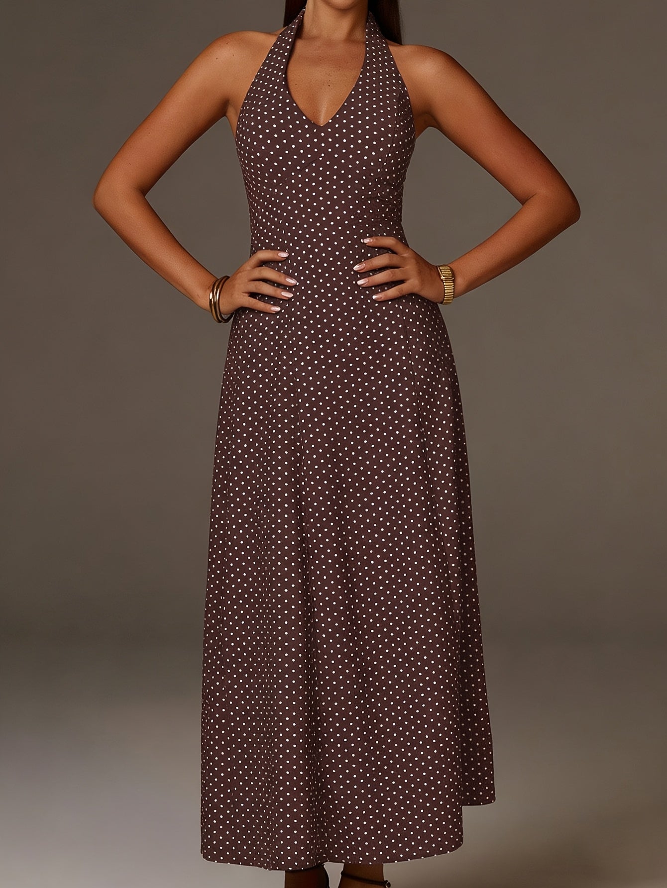 Women's Cotton Polka Dot Maxi Dress | Elegant Halter Neck Summer Dress 2