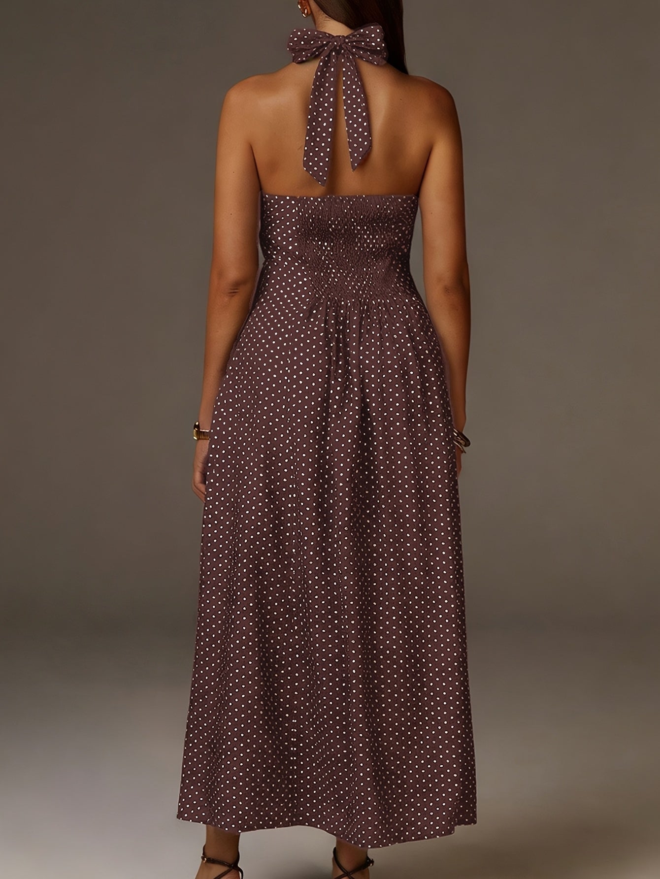 Women's Cotton Polka Dot Maxi Dress | Elegant Halter Neck Summer Dress 3