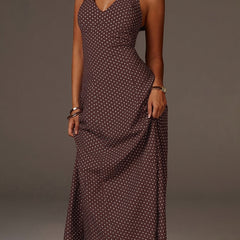 Women's Cotton Polka Dot Maxi Dress | Elegant Halter Neck Summer Dress 4
