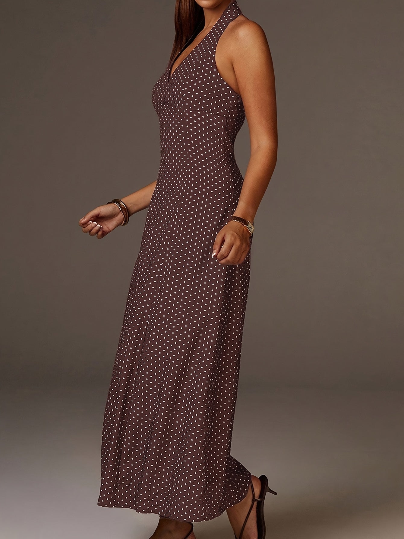 Women's Cotton Polka Dot Maxi Dress | Elegant Halter Neck Summer Dress 5