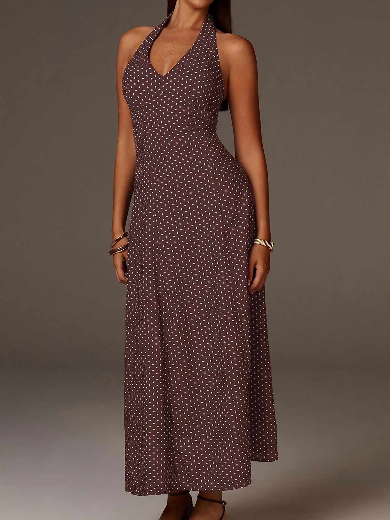Women's Cotton Polka Dot Maxi Dress | Elegant Halter Neck Summer Dress 6