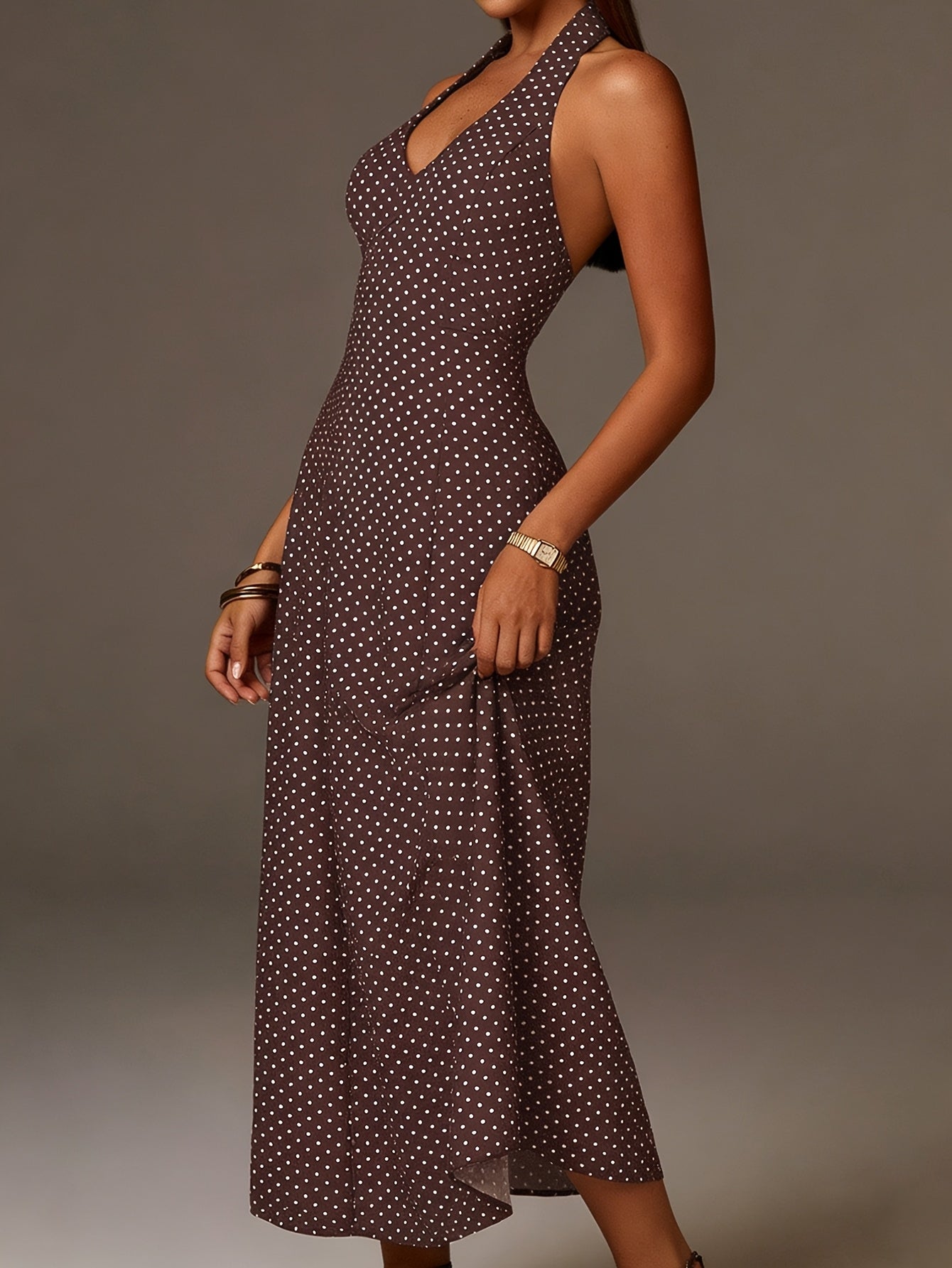 Women's Cotton Polka Dot Maxi Dress | Elegant Halter Neck Summer Dress 7