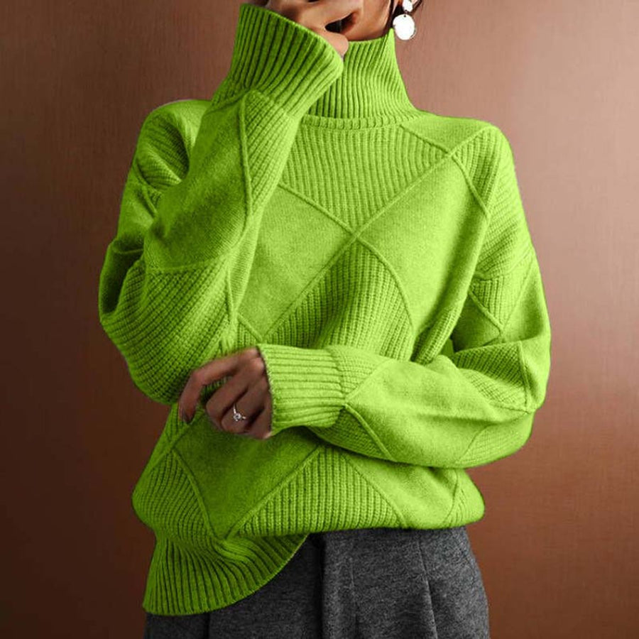 Women's Cozy Argyle Knit Turtleneck Sweater | Relaxed Fit Elegant Top 0