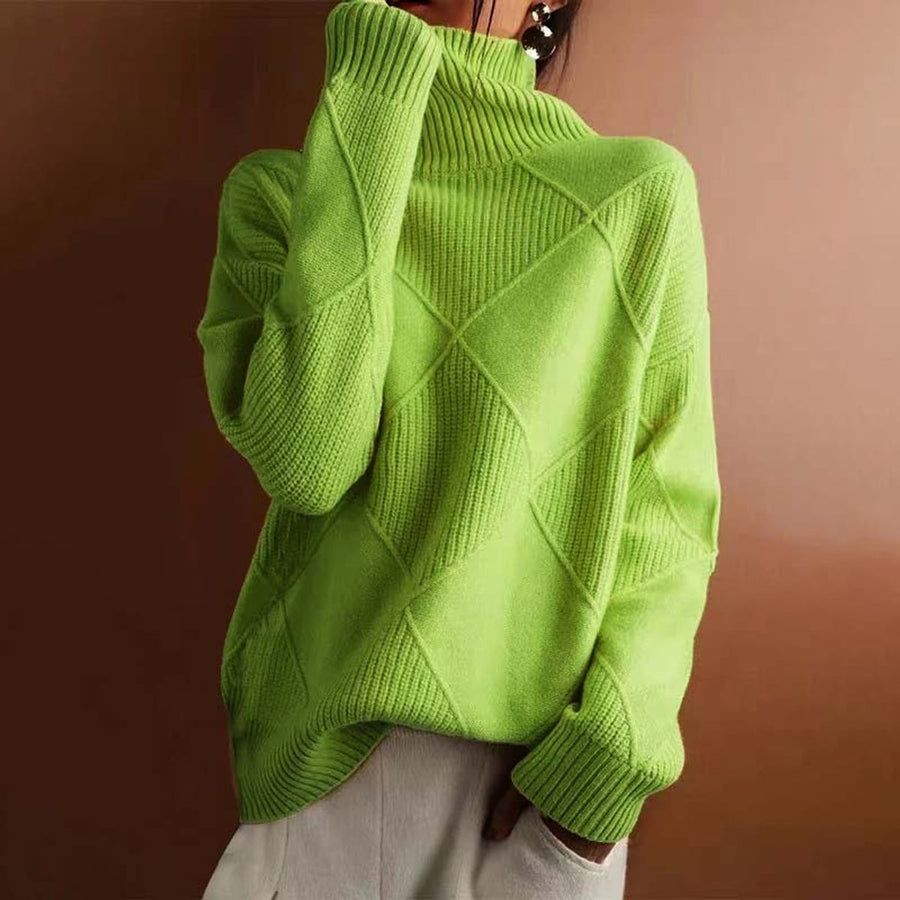 Women's Cozy Argyle Knit Turtleneck Sweater | Relaxed Fit Elegant Top 1