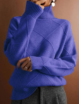 Women's Cozy Argyle Knit Turtleneck Sweater | Relaxed Fit Elegant Top 10