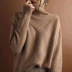 Women's Cozy Argyle Knit Turtleneck Sweater | Relaxed Fit Elegant Top 11