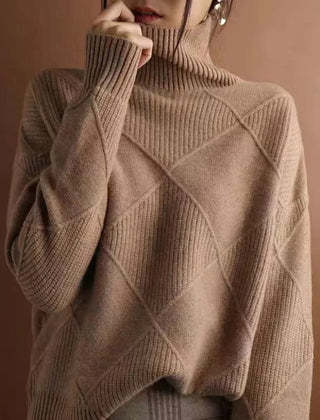 Women's Cozy Argyle Knit Turtleneck Sweater | Relaxed Fit Elegant Top 11