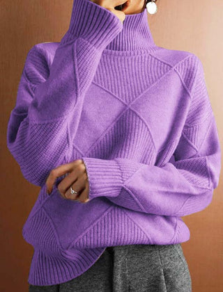 Women's Cozy Argyle Knit Turtleneck Sweater | Relaxed Fit Elegant Top 12