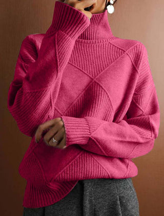 Women's Cozy Argyle Knit Turtleneck Sweater | Relaxed Fit Elegant Top 13